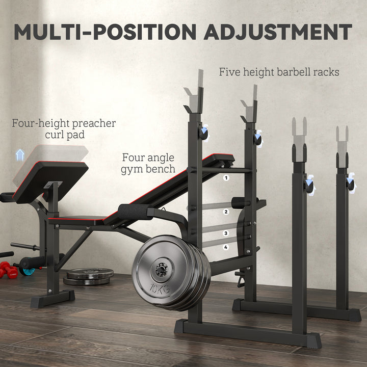 SPORTNOW Folding Weight Bench with 2 Barbell Rack and Preacher Curl Bench