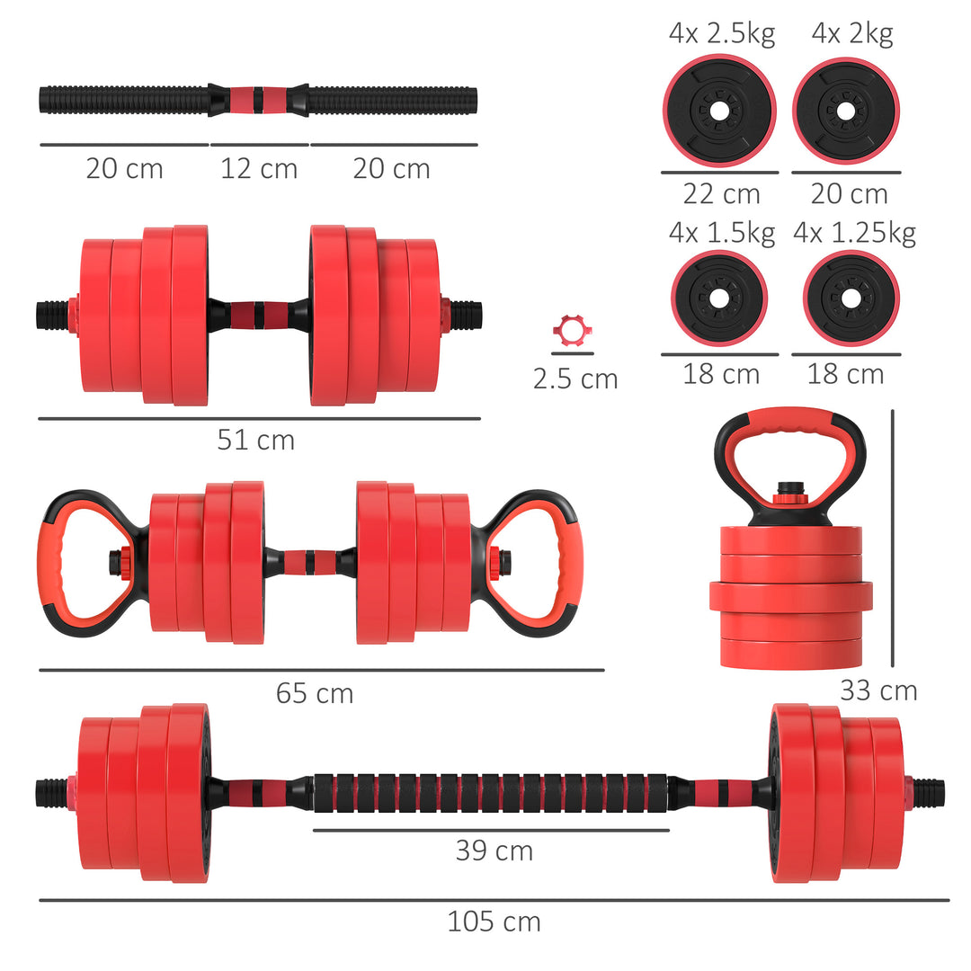 SPORTNOW Weight Dumbbells Set, Barbell, Kettlebell, Push Up Stand, 30kg