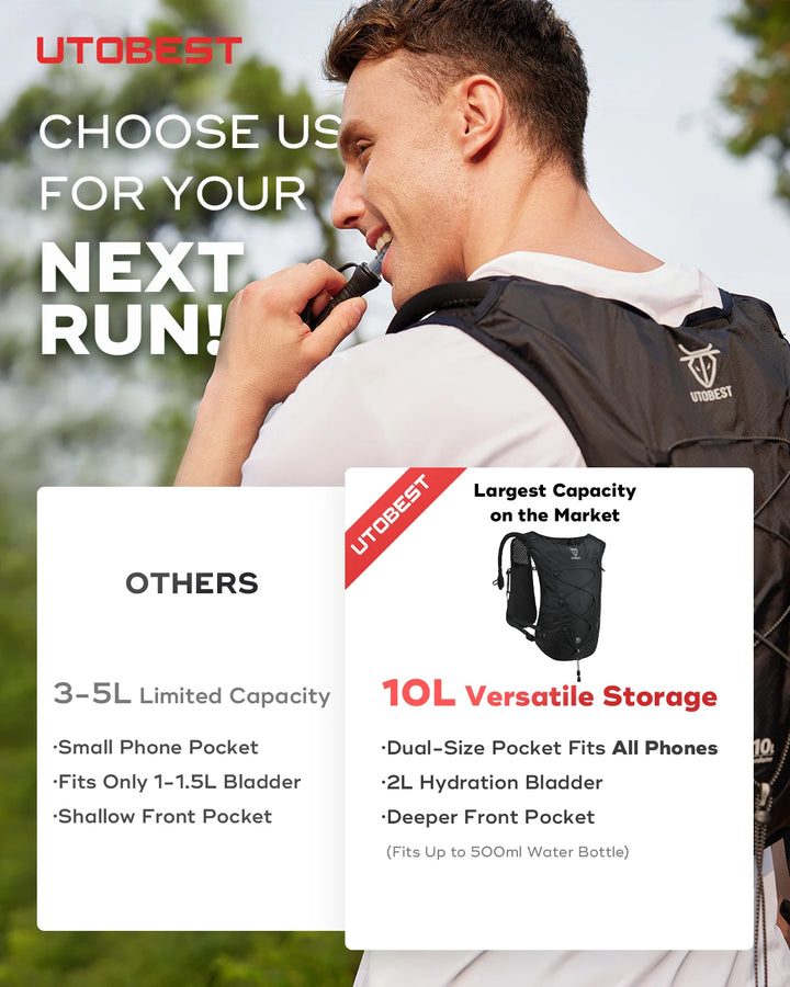 UTOBEST 10L Running Hydration Backpack Compatible With 2L Water Bladder Running Vest for Hiking Cycling