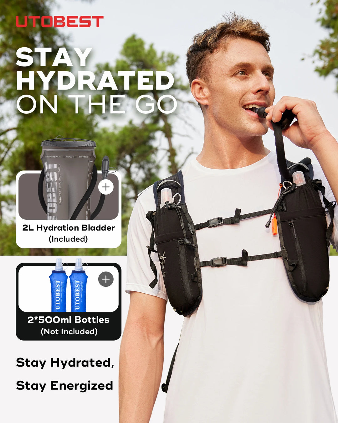 UTOBEST 10L Running Hydration Backpack Compatible With 2L Water Bladder Running Vest for Hiking Cycling
