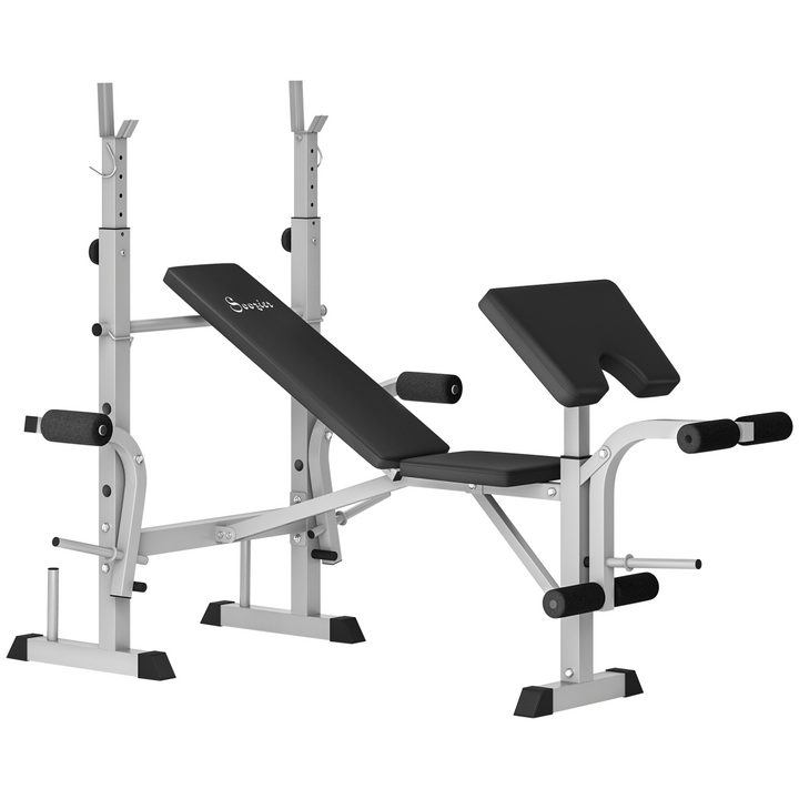 HOMCOM Adjustable Weight Bench with Squat Rack, Leg Developer, Grey