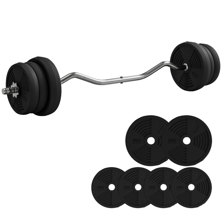 Home Gym 25kg Non Slip Curl Bar includes Weights