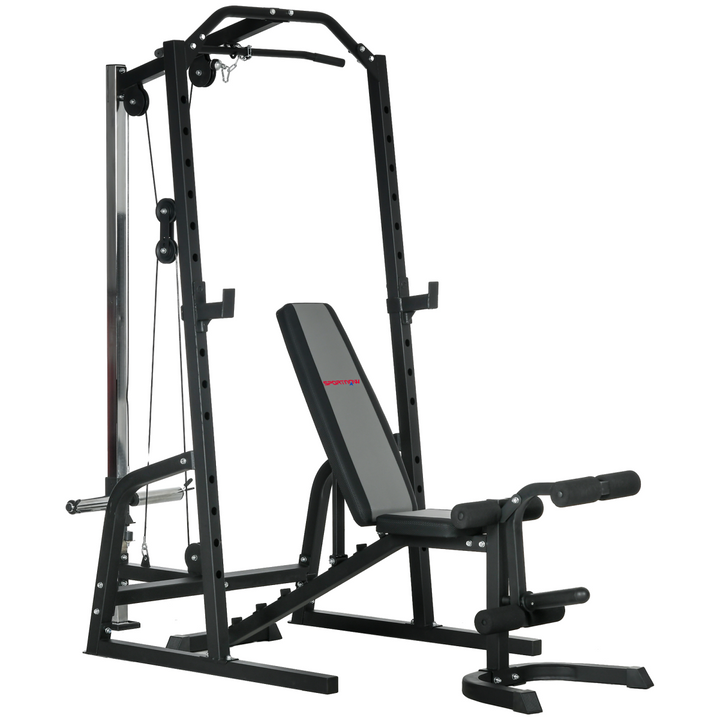 SPORTNOW Smith Machine Power Rack with Pull Up Bar, Lat Pull Down System