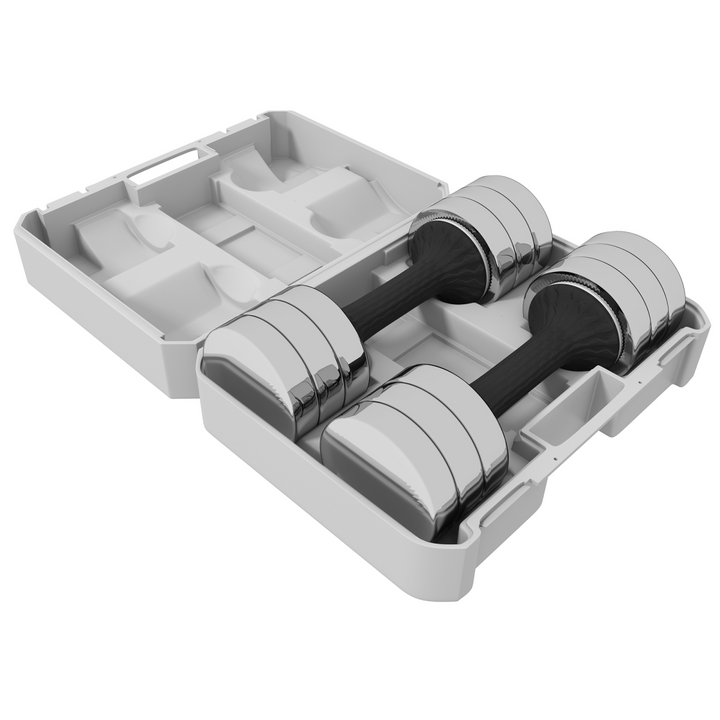 Adjustable Dumbbells Set, Free weights with Storage Box, 10kg x 2 Silver Black